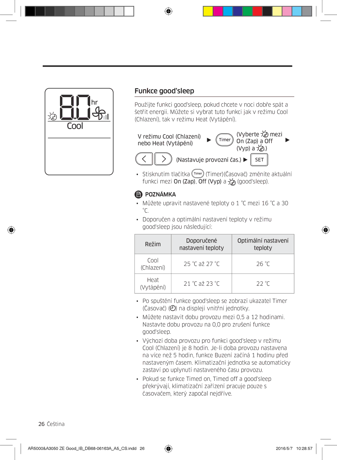 Samsung AR12HSFNBWKNET, AR09HSFNBWKNET, AR09HSFSBWKNET, AR09JSFNCWKNET, AR12JSFNCWKNET, AR12HSFNCWKNZE manual Funkce good’sleep 