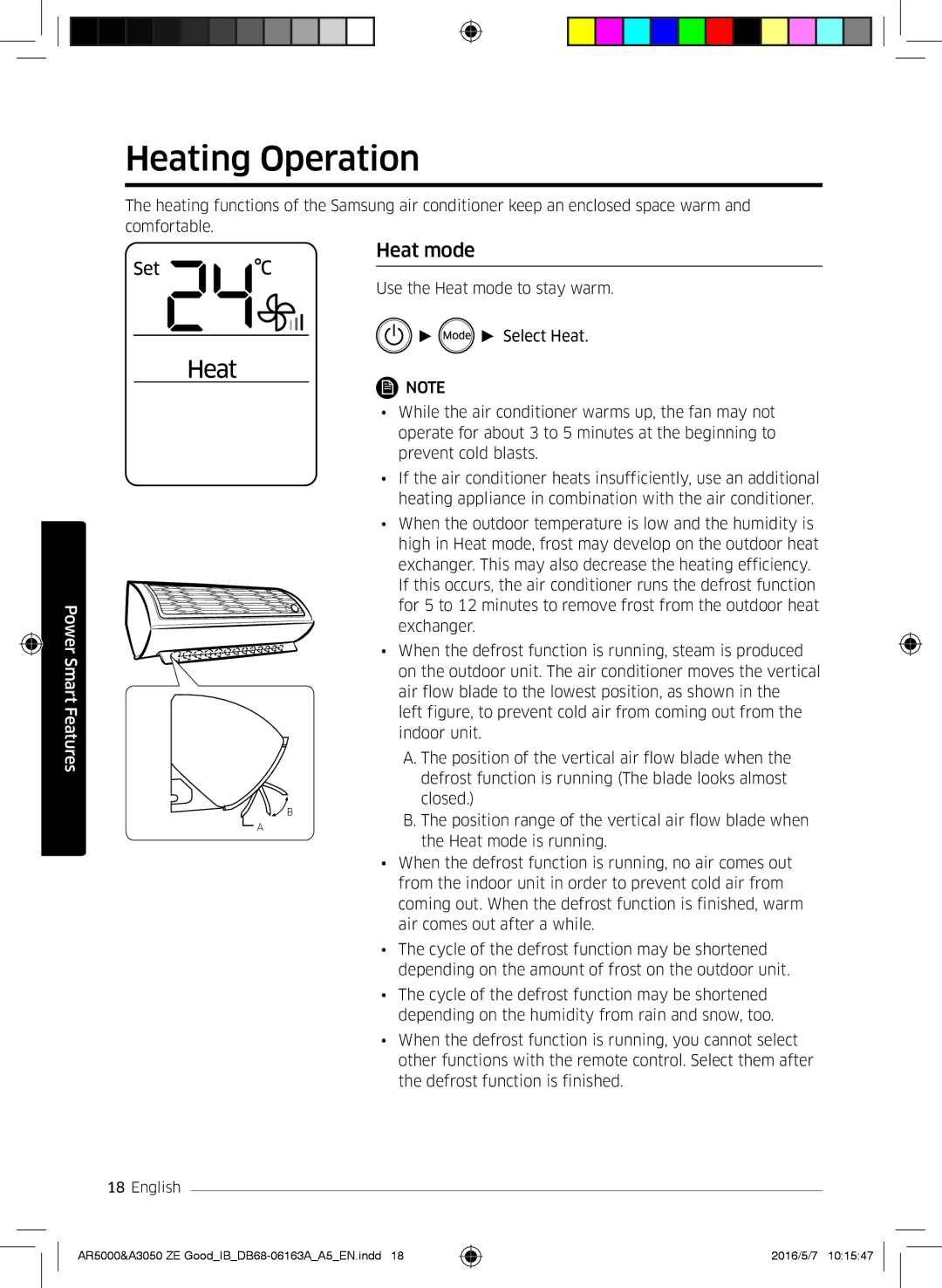 Samsung AR12JSFNCWKNET, AR09HSFNBWKNET, AR12HSFNBWKNET, AR09HSFSBWKNET, AR12HSFSAWKNET manual Heating Operation, Heat mode 