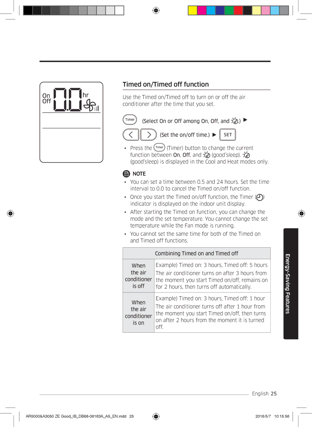 Samsung AR09JSFNCWKNZE, AR09HSFNBWKNET, AR12HSFNBWKNET, AR09HSFSBWKNET, AR12HSFSAWKNET manual Timed on/Timed off function 