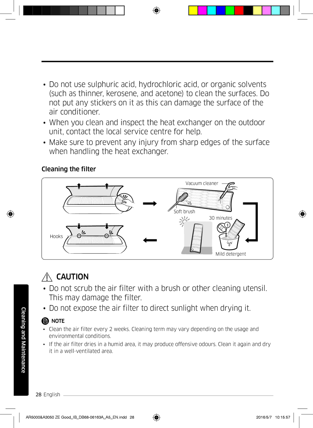 Samsung AR12HSFNBWKNET, AR09HSFNBWKNET, AR09HSFSBWKNET, AR12HSFSAWKNET, AR09JSFNCWKNET, AR12JSFNCWKNET Cleaning the filter 