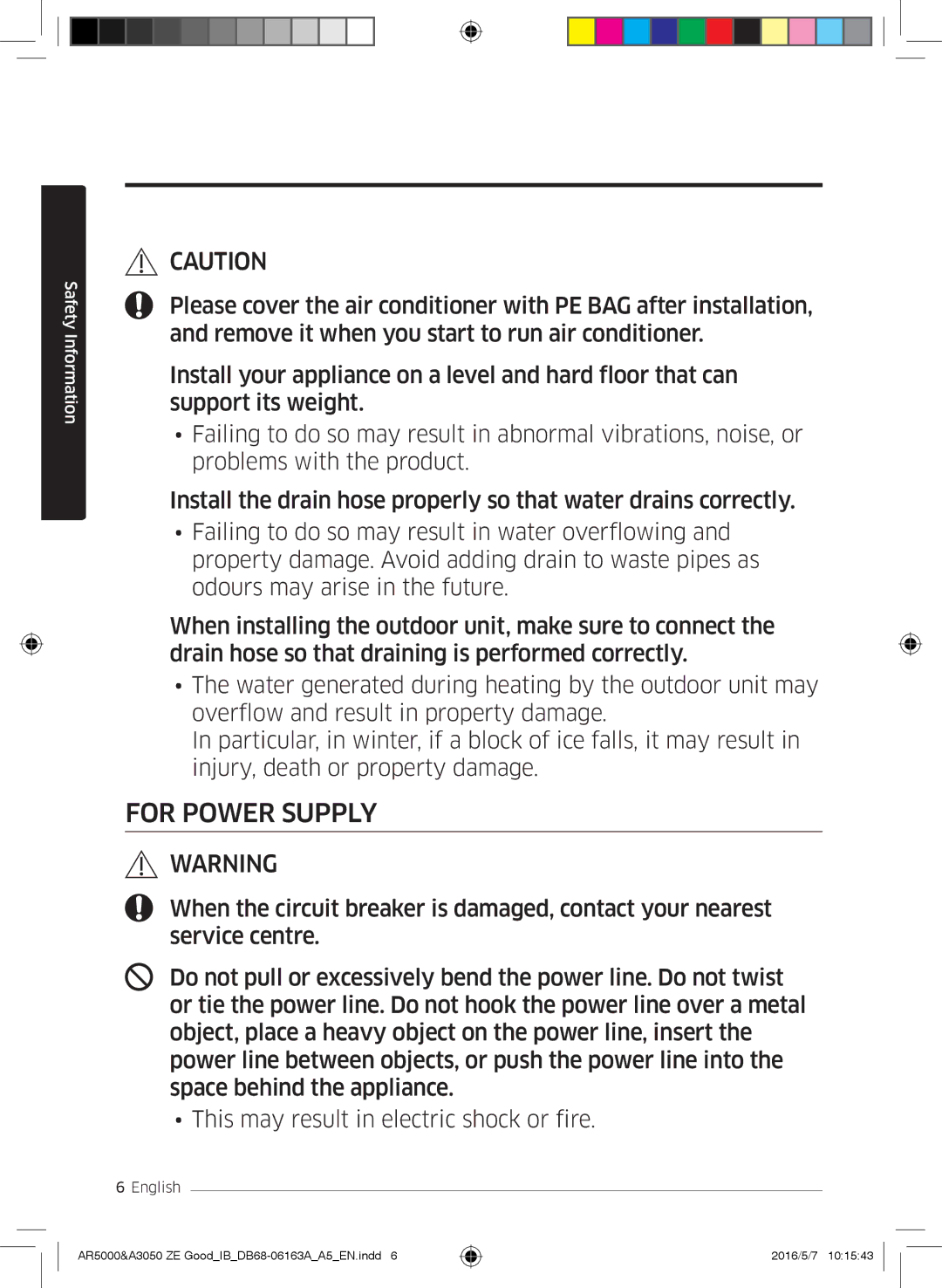 Samsung AR09HSFNCWKNZE, AR09HSFNBWKNET, AR12HSFNBWKNET, AR09HSFSBWKNET, AR12HSFSAWKNET, AR09JSFNCWKNET manual For Power Supply 