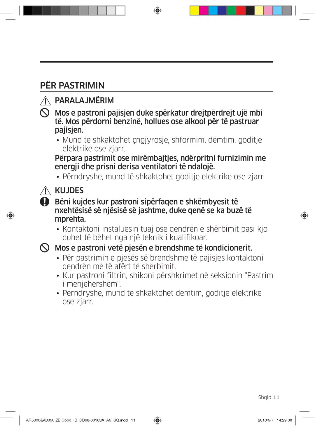 Samsung AR09HSFSBWKNZE, AR09HSFNBWKNET, AR12HSFNBWKNET, AR12HSFNCWKNZE, AR09HSFNCWKNZE, AR12HSFSAWKNZE manual PËR Pastrimin 