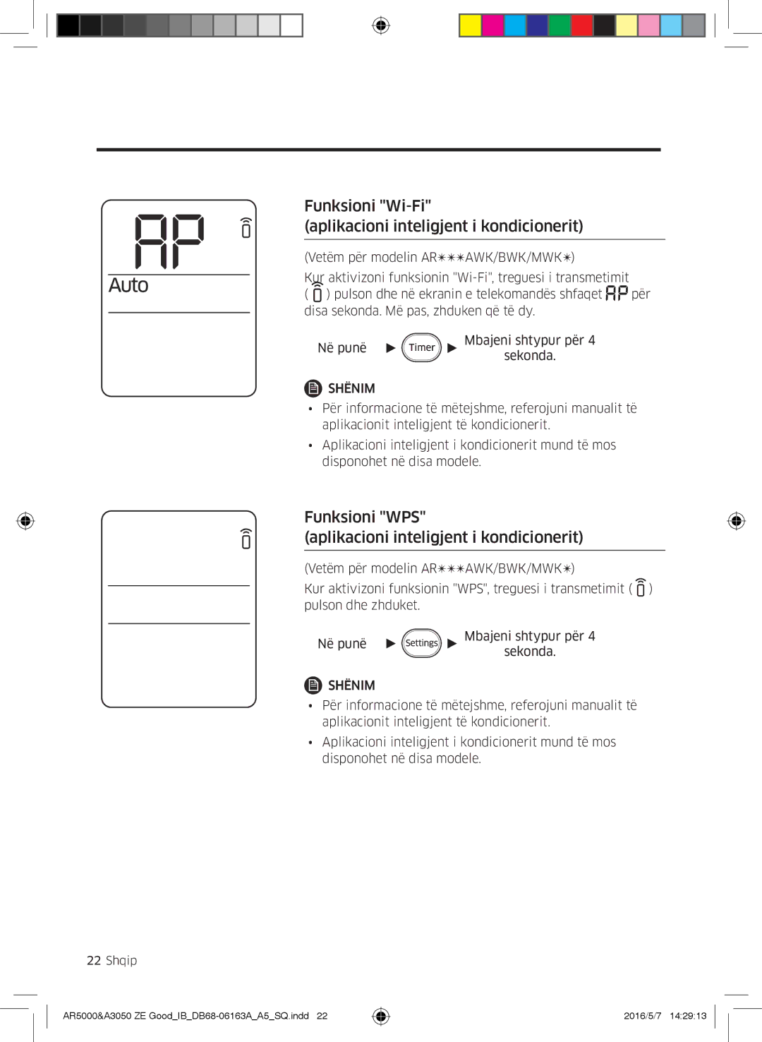 Samsung AR12HSFNCWKNZE, AR09HSFNBWKNET, AR12HSFNBWKNET manual Funksioni Wi-Fi Aplikacioni inteligjent i kondicionerit 