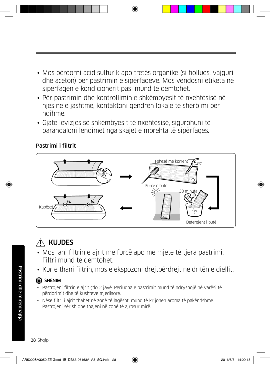 Samsung AR12HSFNBWKNET, AR09HSFNBWKNET, AR12HSFNCWKNZE, AR09HSFNCWKNZE, AR12HSFSAWKNZE, AR09HSFSBWKNZE manual Pastrimi i filtrit 