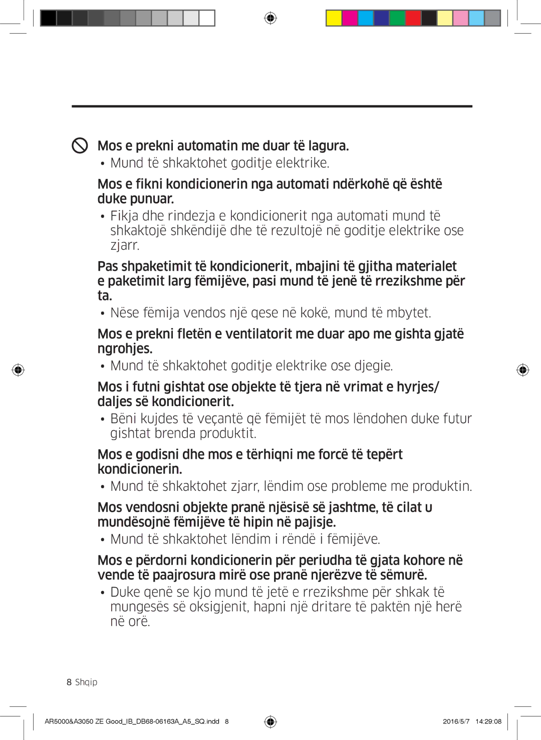 Samsung AR12HSFNCWKNZE, AR09HSFNBWKNET, AR12HSFNBWKNET, AR09HSFNCWKNZE, AR12HSFSAWKNZE manual Informacione të sigurisë 