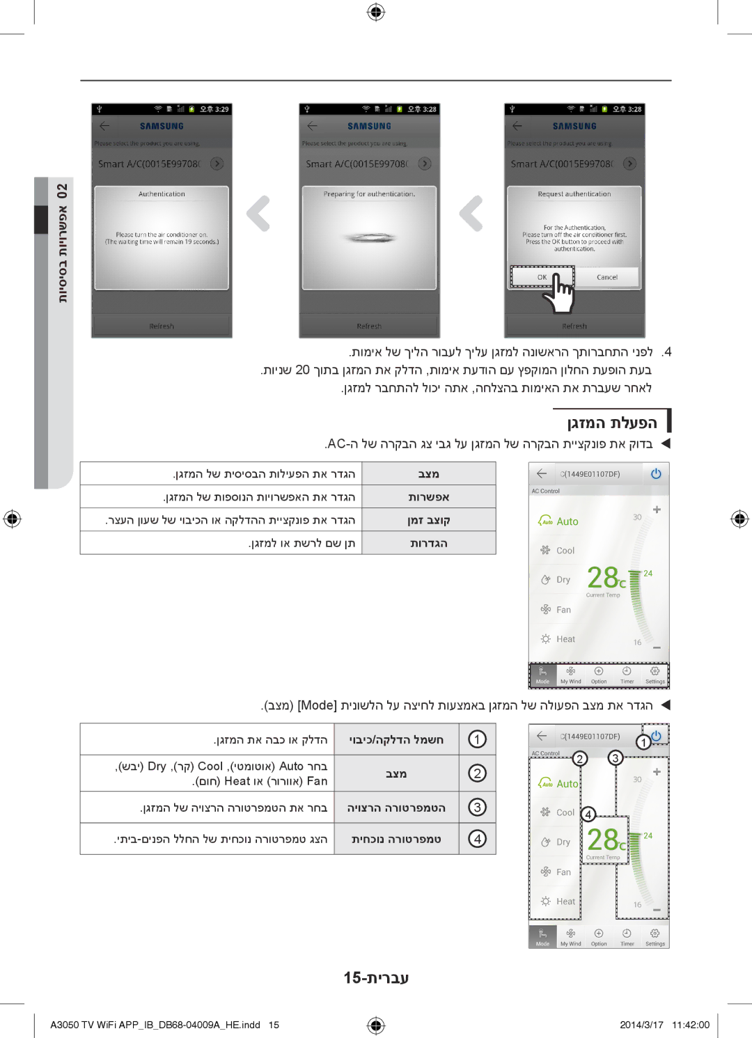 Samsung AR09HSFSSWKNTV, AR12HSFSSWKNTV, AR30HSFSSWKNTV manual ןגזמה תלעפה, 15-תירבע 