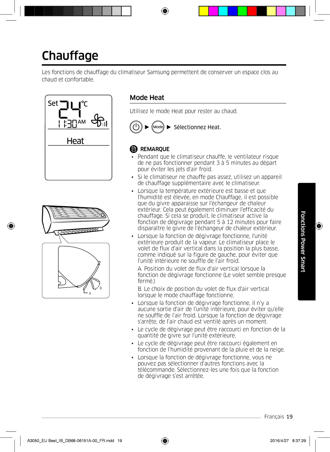 Samsung AR09HSSFAWKNEU, AR12HSSFAWKNEU, AR09JSPFAWKNEU, AR12JSPFAWKNEU manual Chauffage, Mode Heat 