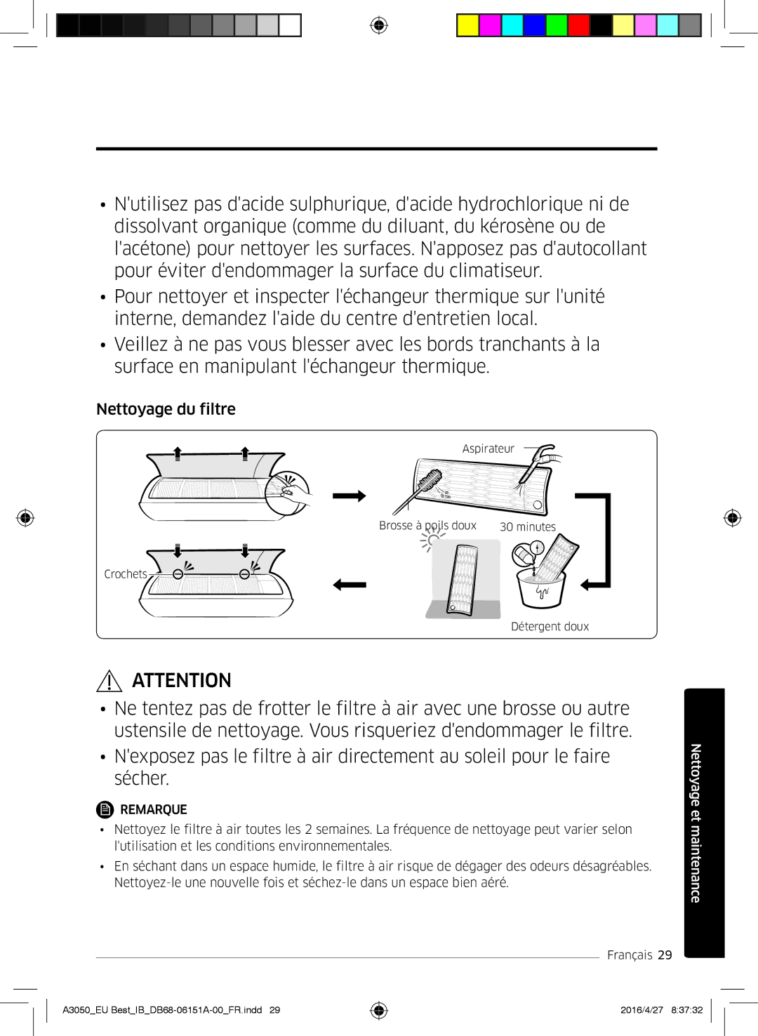 Samsung AR09JSPFAWKNEU, AR09HSSFAWKNEU, AR12HSSFAWKNEU, AR12JSPFAWKNEU manual Nettoyage du filtre 