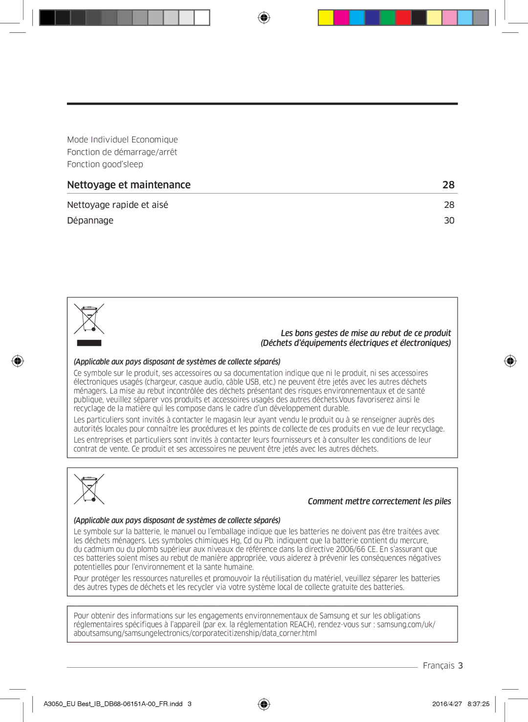 Samsung AR09HSSFAWKNEU, AR12HSSFAWKNEU, AR09JSPFAWKNEU, AR12JSPFAWKNEU manual Nettoyage et maintenance 