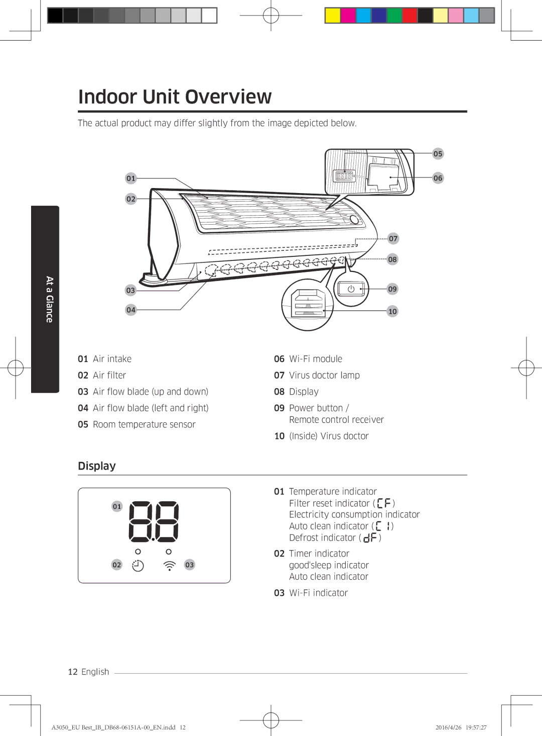 Samsung AR12JSPFBWKNEU, AR09HSSFAWKNEU, AR12HSSFAWKNEU, AR09JSPFAWKNEU, AR12JSPFAWKNEU manual Indoor Unit Overview, Display 