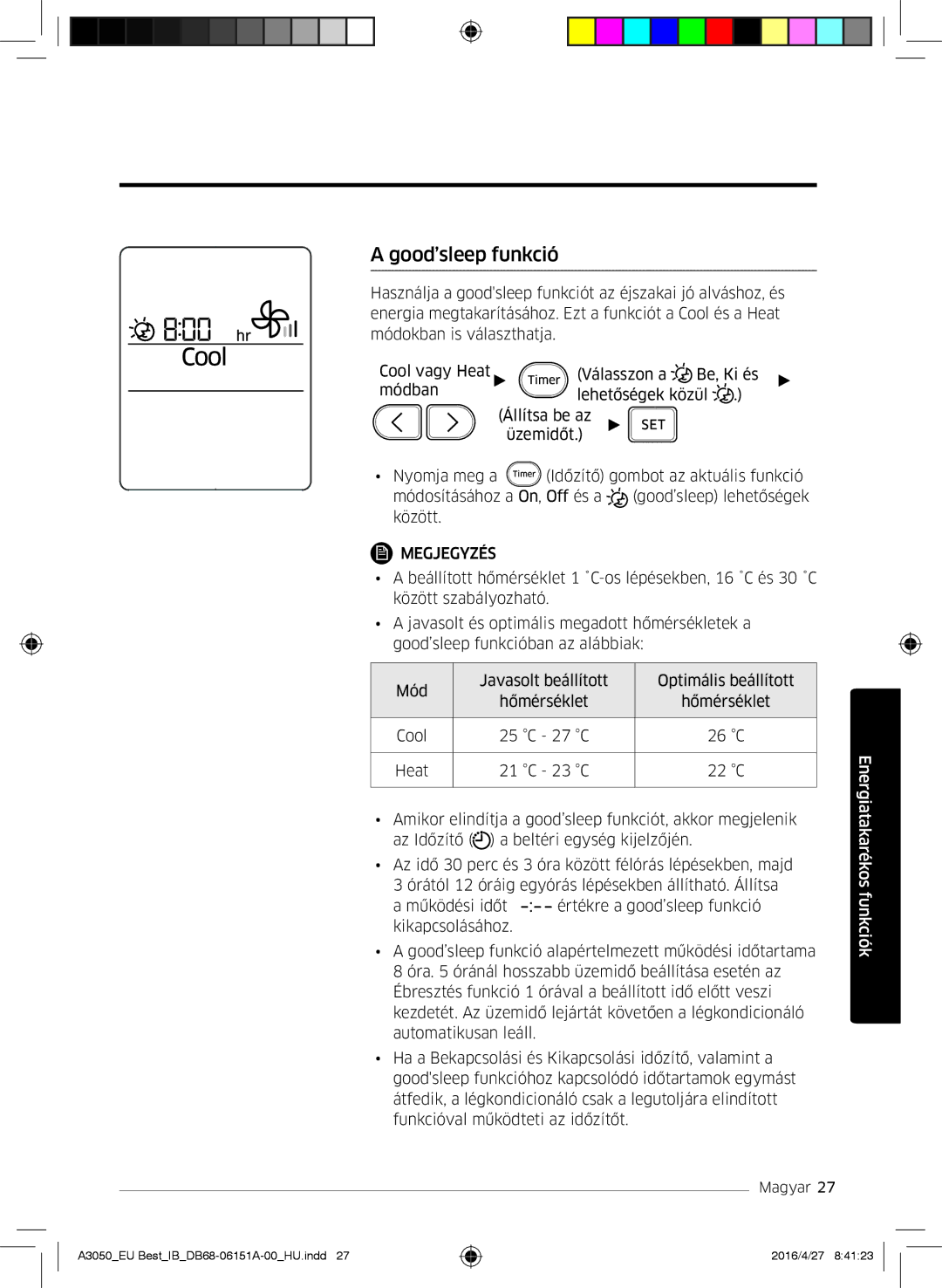 Samsung AR09JSPFBWKNEU, AR09HSSFAWKNEU, AR12HSSFAWKNEU, AR09JSPFAWKNEU, AR12JSPFAWKNEU, AR12JSPFBWKNEU manual Good’sleep funkció 