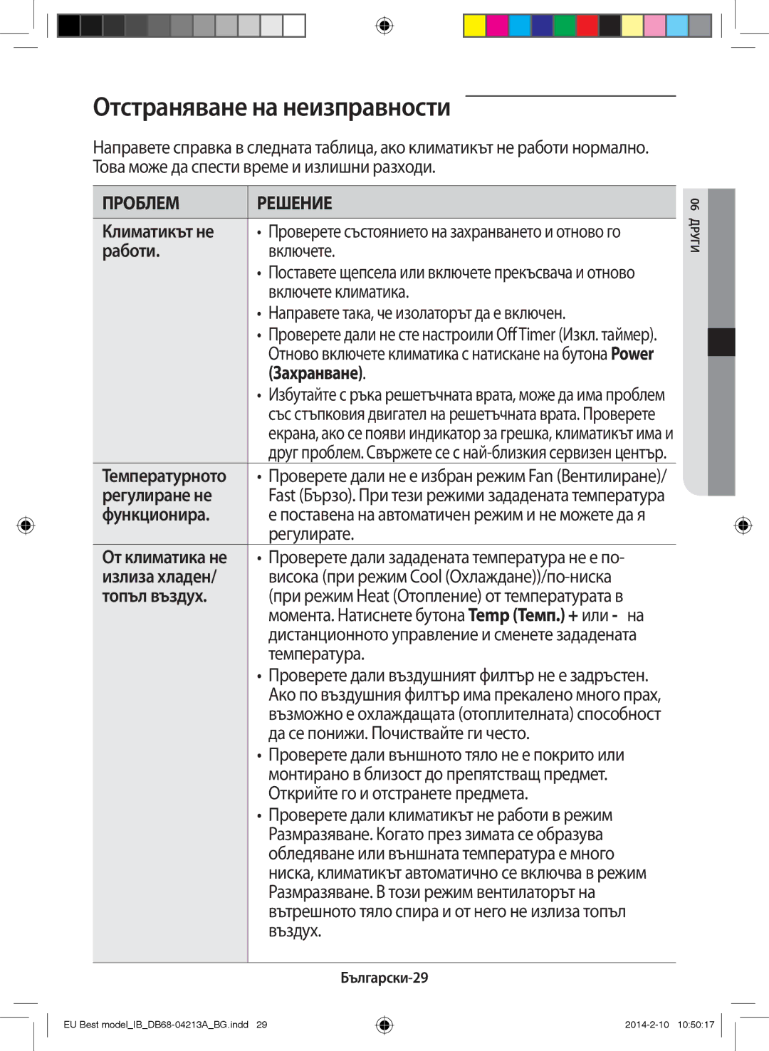 Samsung AR12HSSFBWKNEU, AR09HSSFBWKNEU manual Отстраняване на неизправности 