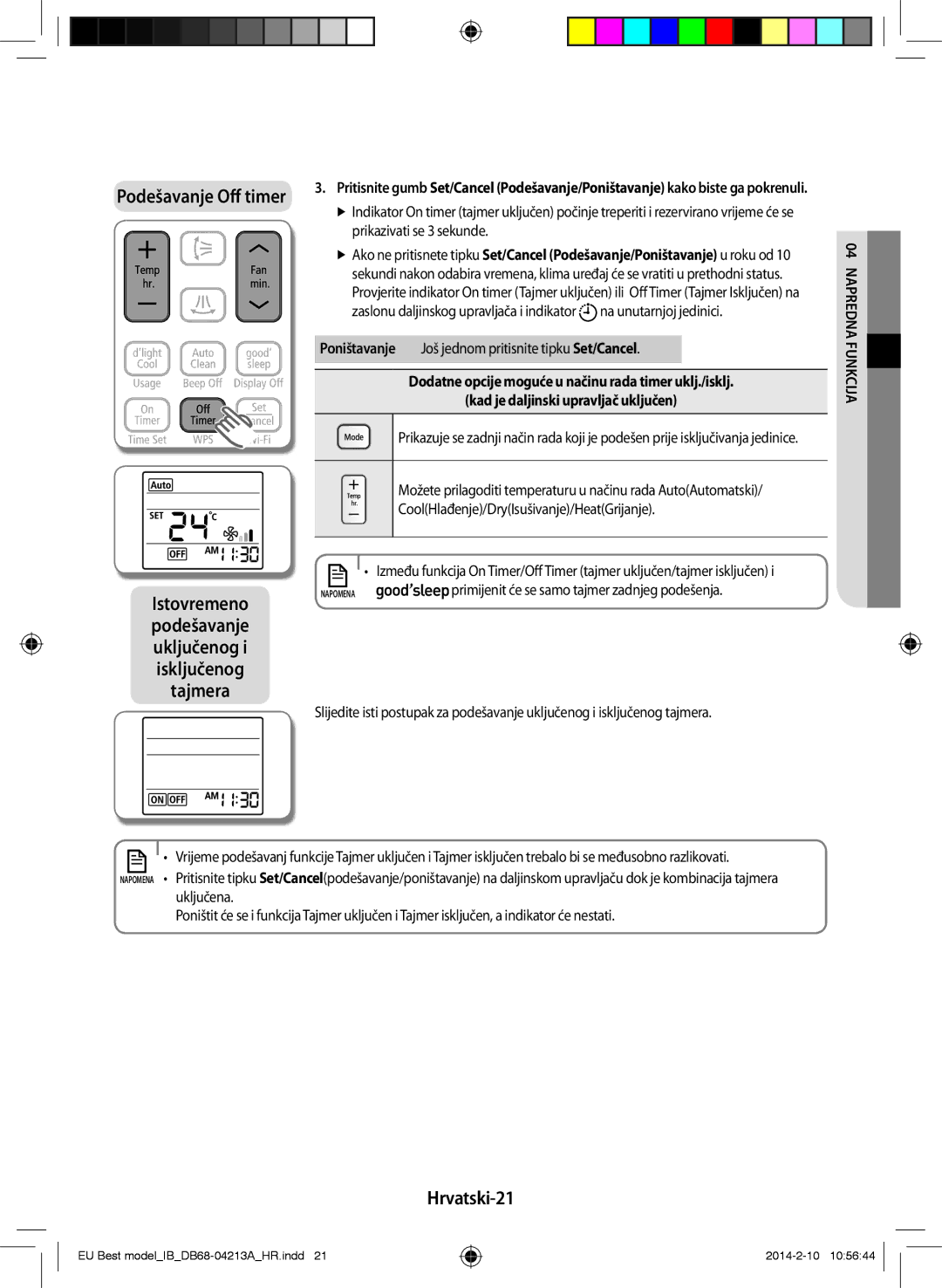 Samsung AR12HSSFBWKNEU, AR09HSSFBWKNEU manual Hrvatski-21, Dnrep04 Na ija ufnkc 