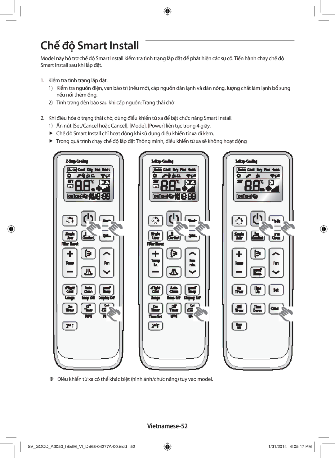 Samsung AR18HVFSBWKXSV, AR09HVFSBWKXSV, AR12HVFSBWKXSV, AR24HVFSLWKXSV, AR09HVFSBWKNSV Chế độ Smart Install, Vietnamese-52 