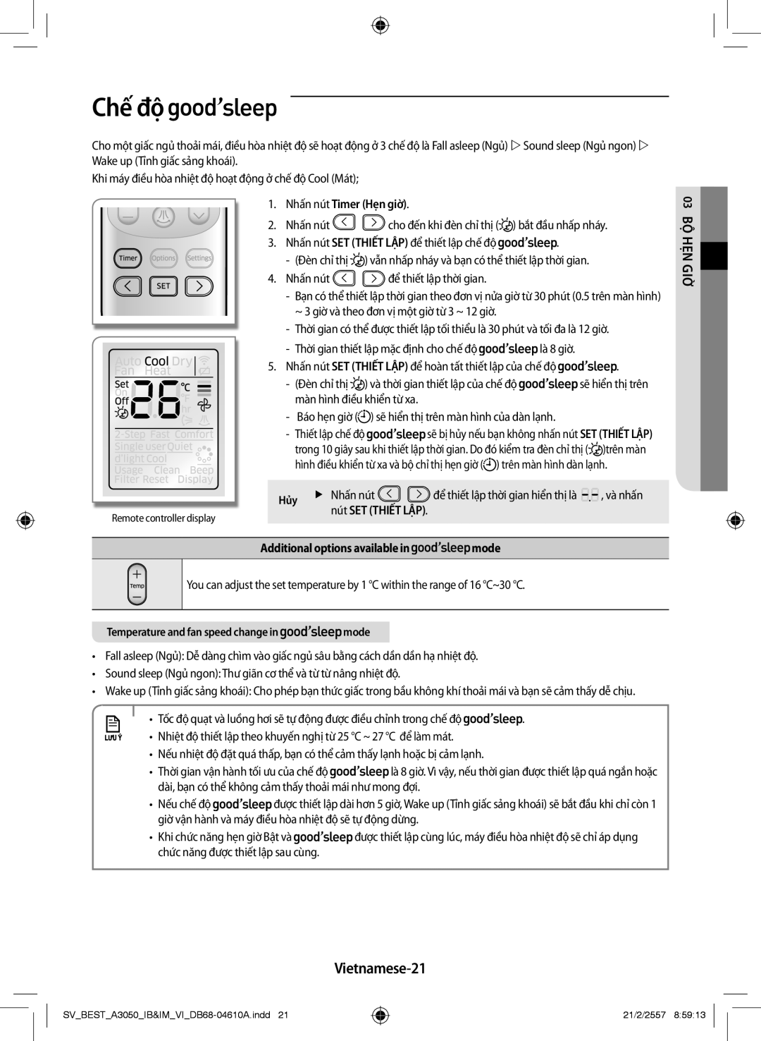 Samsung AR09HVSFNWKXSV, AR09HVSFNWKNSV manual Chế độ, Vietnamese-21, Nút SET Thiết LẬP, Mode 