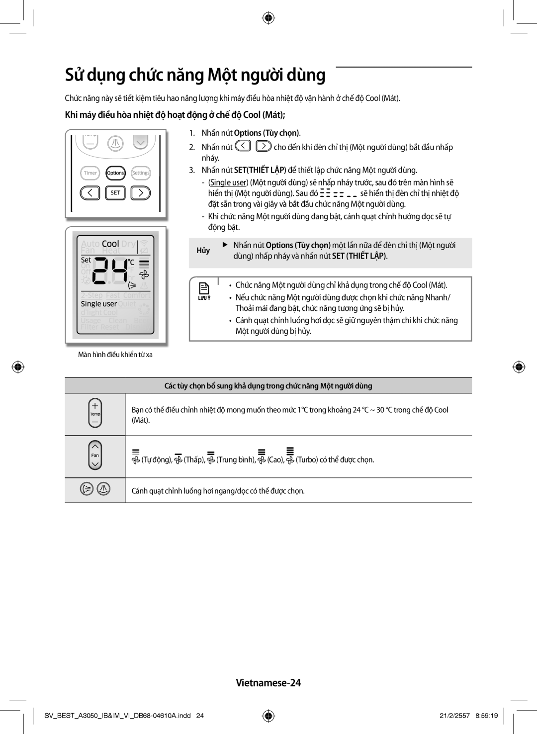 Samsung AR09HVSFNWKNSV, AR09HVSFNWKXSV manual Vietnamese-24 