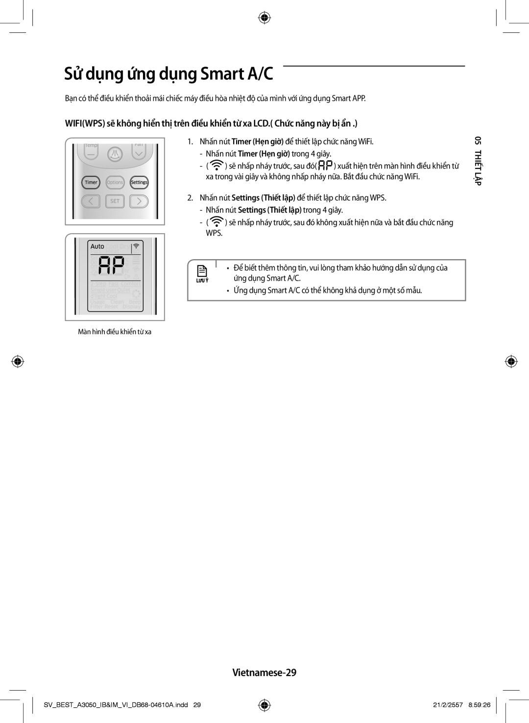 Samsung AR09HVSFNWKXSV, AR09HVSFNWKNSV manual Sử dụng ứng dụng Smart A/C, Vietnamese-29 