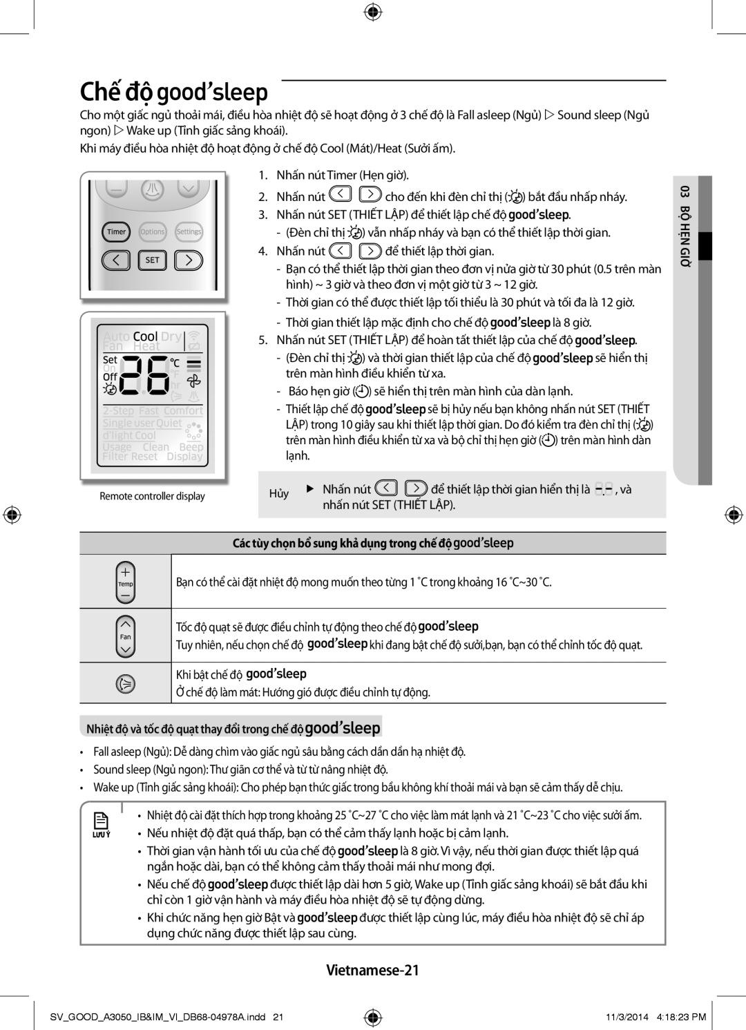 Samsung AR12JVFSBWKNSV, AR09JVFSBWKNSV, AR09JVFSBWKXSV, AR12JVFSBWKXSV manual Chế độ, Vietnamese-21 