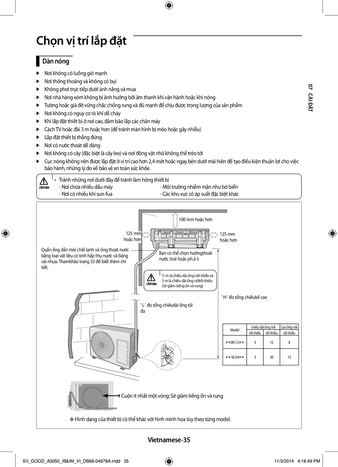 Samsung AR12JVFSBWKXSV, AR09JVFSBWKNSV manual Dàn nóng, Vietnamese-35, Nơi chứa nhiều dầu máy, Nơi có nhiều khí sun-fua 