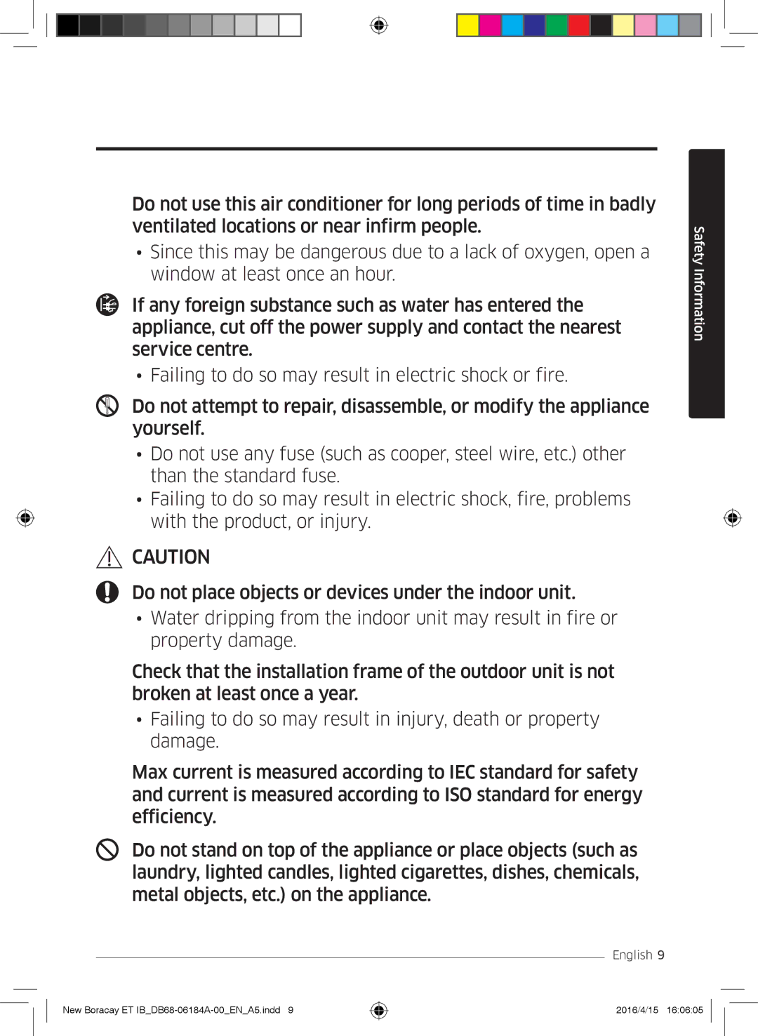 Samsung AR09KSFHBWKNET, AR12KSFHBWKNET, AR07KSFHBWKNEU, AR09KSFHBWKNZE, AR12KSFHBWKNZE manual Safety Information 