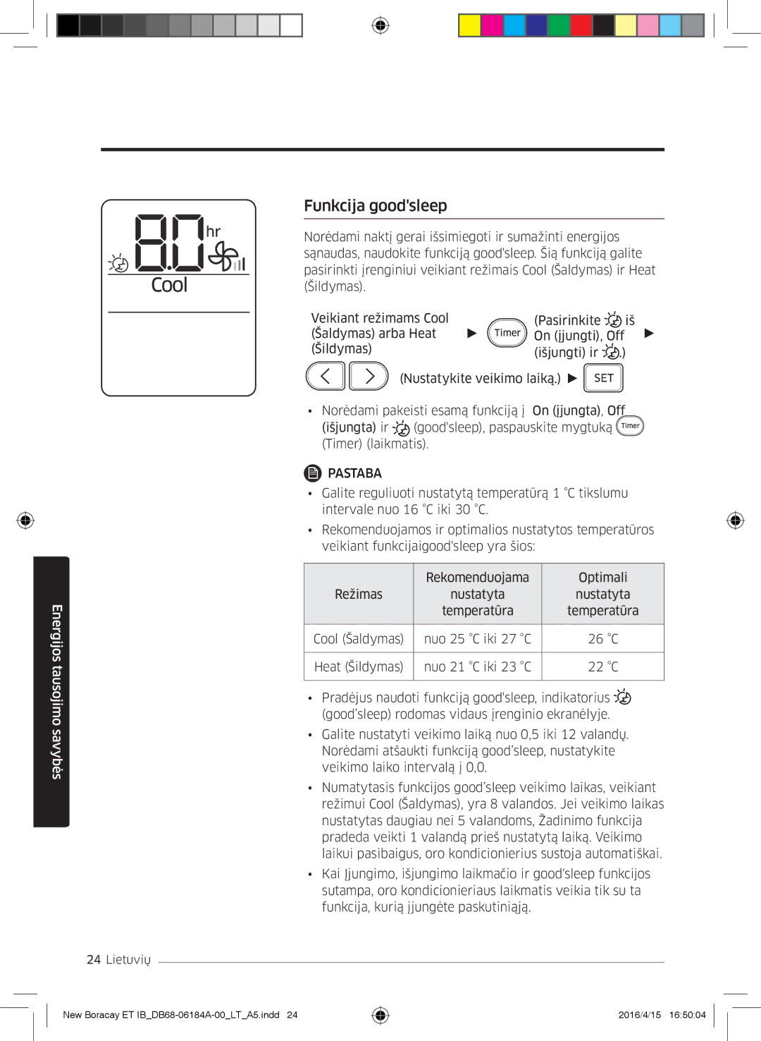 Samsung AR12KSFHBWKNET, AR09KSFHBWKNET, AR07KSFHBWKNEU manual Funkcija goodsleep 