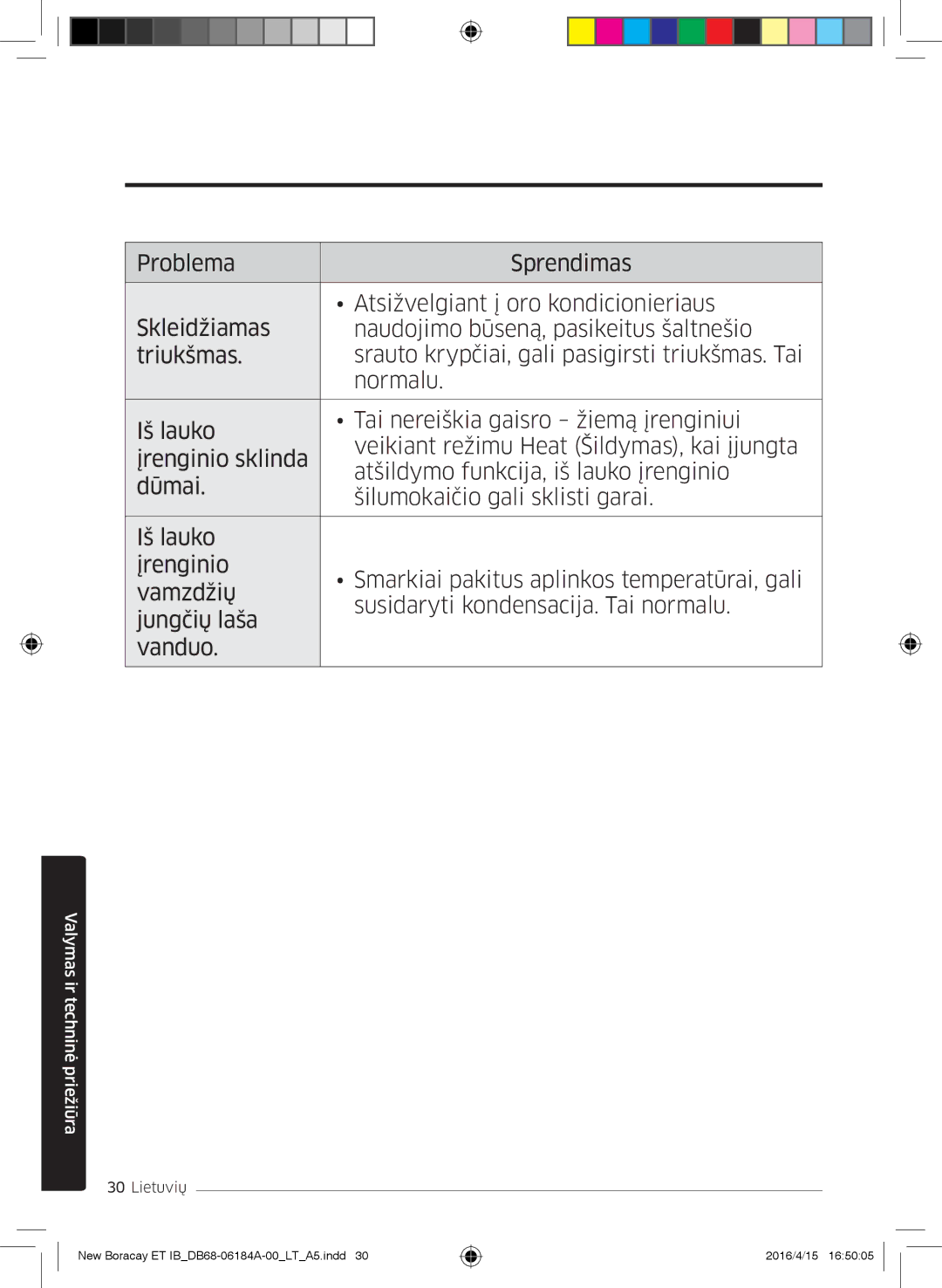 Samsung AR12KSFHBWKNET, AR09KSFHBWKNET, AR07KSFHBWKNEU manual Valymas ir techninė priežiūra 