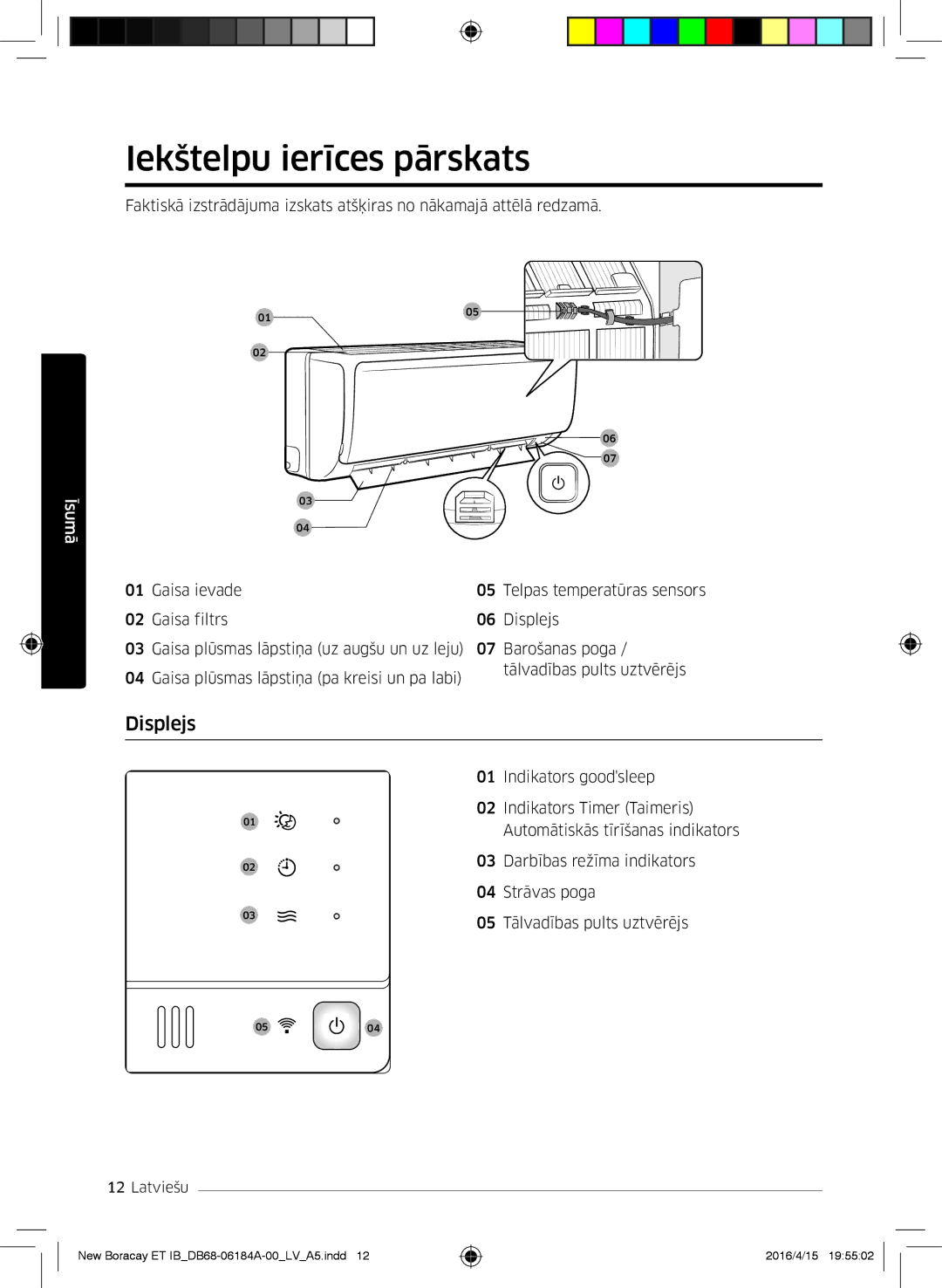 Samsung AR12KSFHBWKNET, AR09KSFHBWKNET, AR07KSFHBWKNEU manual Iekštelpu ierīces pārskats, Displejs 