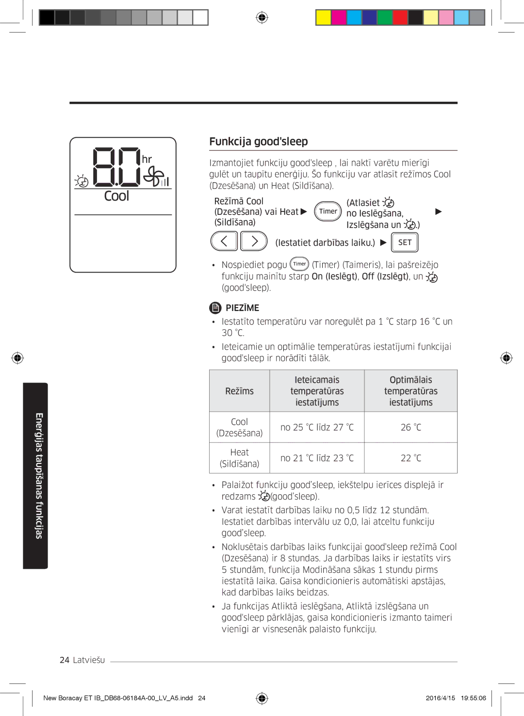 Samsung AR12KSFHBWKNET, AR09KSFHBWKNET, AR07KSFHBWKNEU manual Funkcija goodsleep 