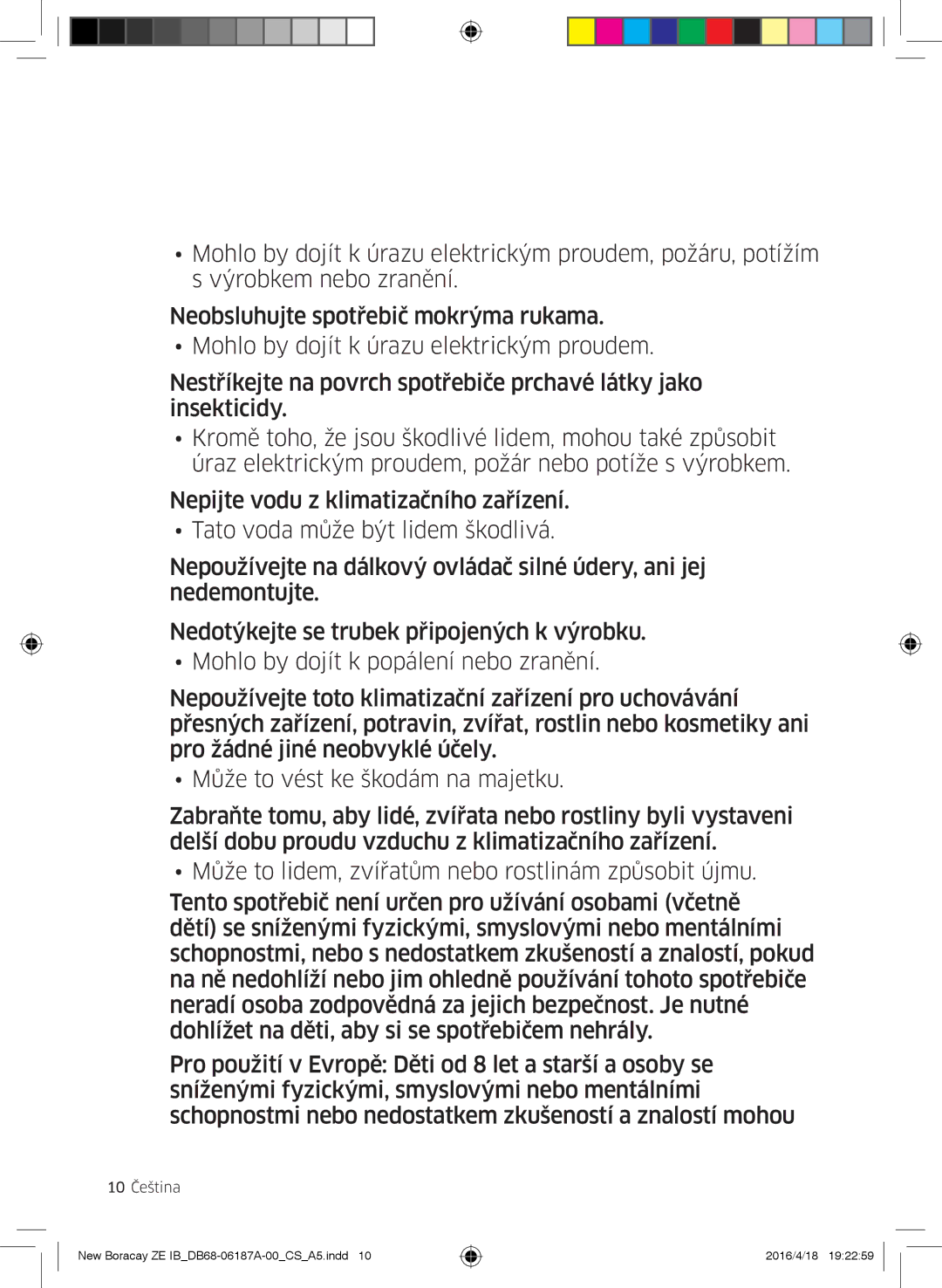 Samsung AR12KSFHBWKNZE, AR09KSFHBWKNET, AR12KSFHBWKNET, AR09KSFHBWKNZE manual 10 Čeština 