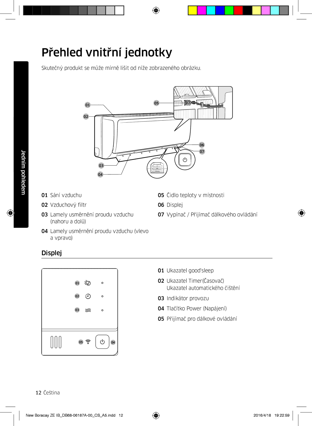 Samsung AR12KSFHBWKNET, AR09KSFHBWKNET, AR09KSFHBWKNZE, AR12KSFHBWKNZE manual Přehled vnitřní jednotky, Displej 