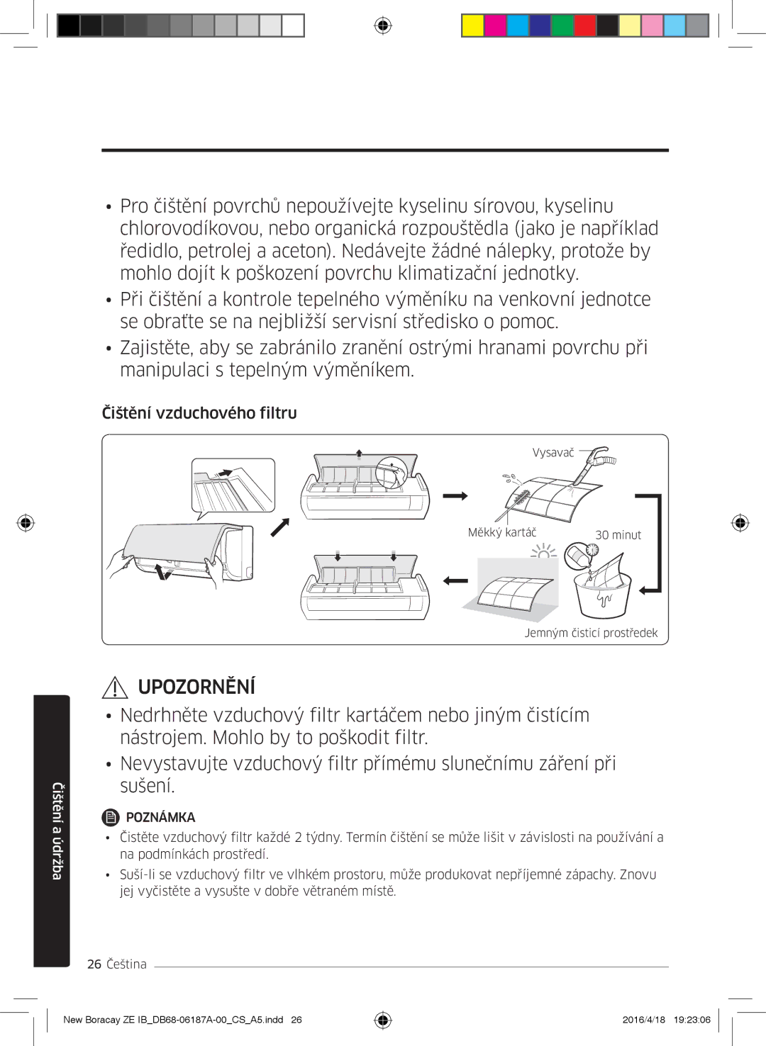 Samsung AR12KSFHBWKNZE, AR09KSFHBWKNET, AR12KSFHBWKNET, AR09KSFHBWKNZE manual Čištění vzduchového filtru 