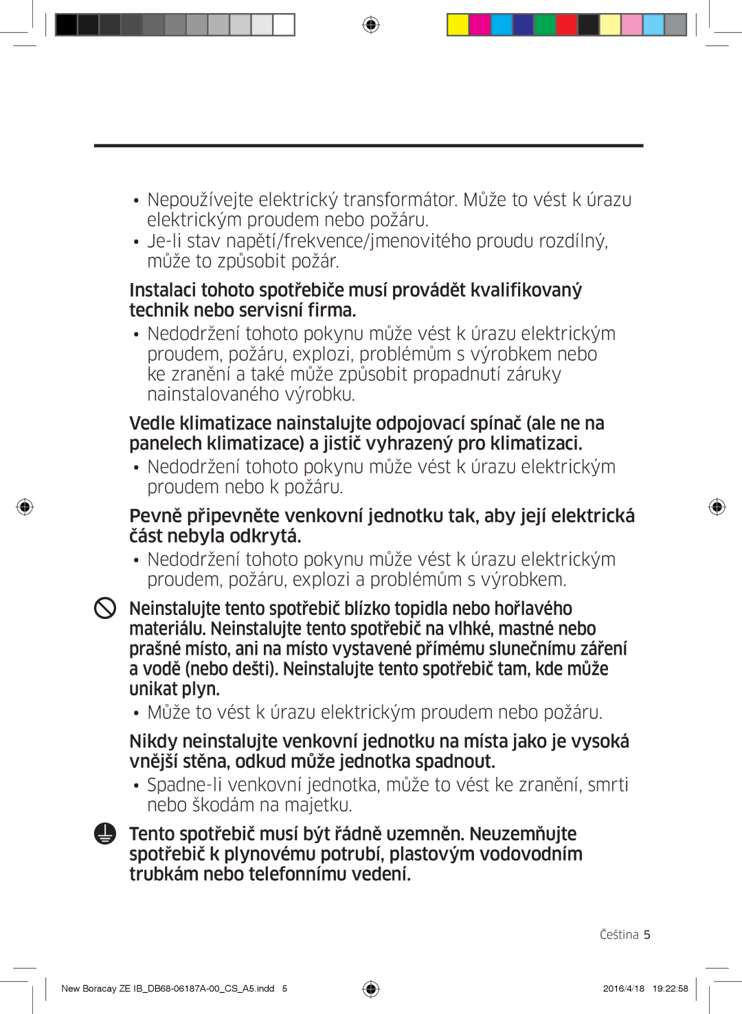 Samsung AR09KSFHBWKNZE, AR09KSFHBWKNET, AR12KSFHBWKNET, AR12KSFHBWKNZE manual Bezpečnostní informace 