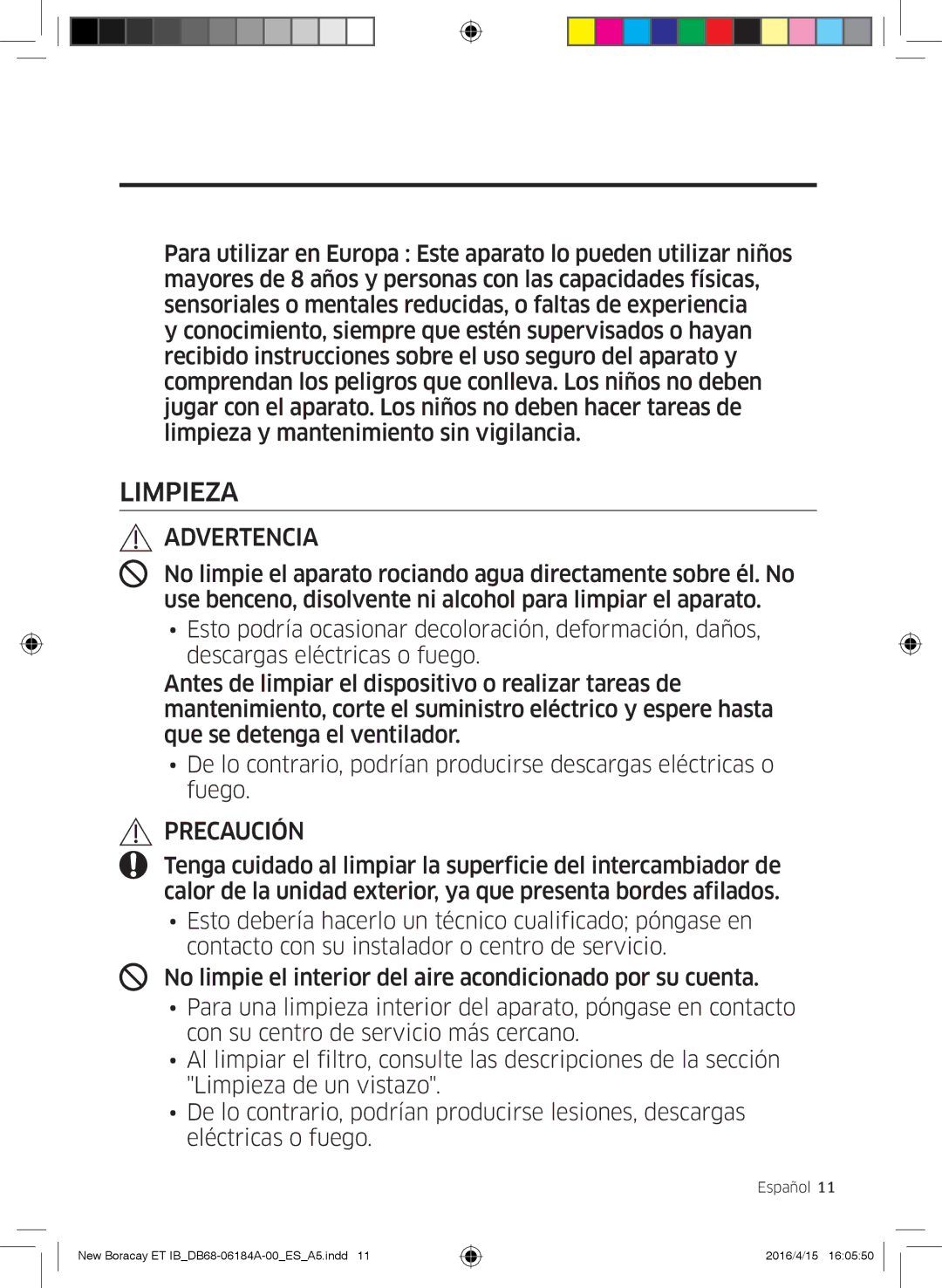 Samsung AR09KSFHBWKNET, AR12KSFHBWKNET manual Limpieza 