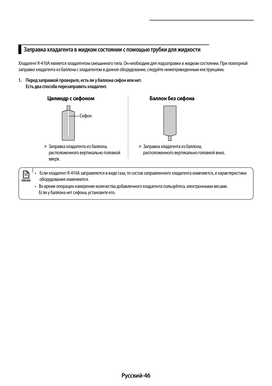 Samsung AR12KSFPAWQNER, AR09KSFPAWQNER, AR24KSFPAWQNER, AR18KSFPAWQNER manual Русский-46, Цилиндр с сифоном 