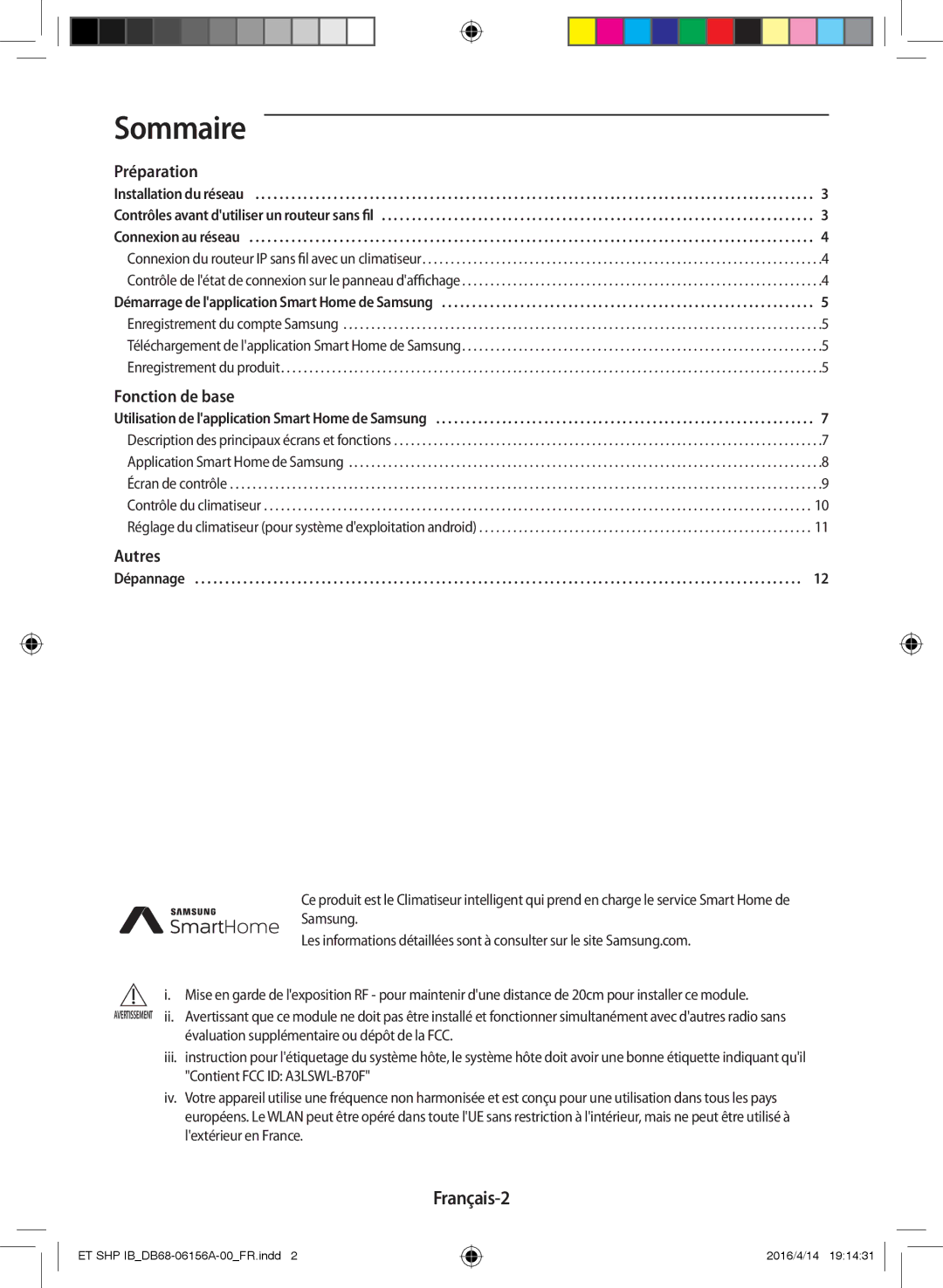 Samsung AR12KSWNAWKNET, AR09KSWNAWKNET, AR07KSWSAWKNEU, AR12KSWSBWKNET, AR09KSWSBWKNET, AR07KSWNAWKNEU Sommaire, Français-2 