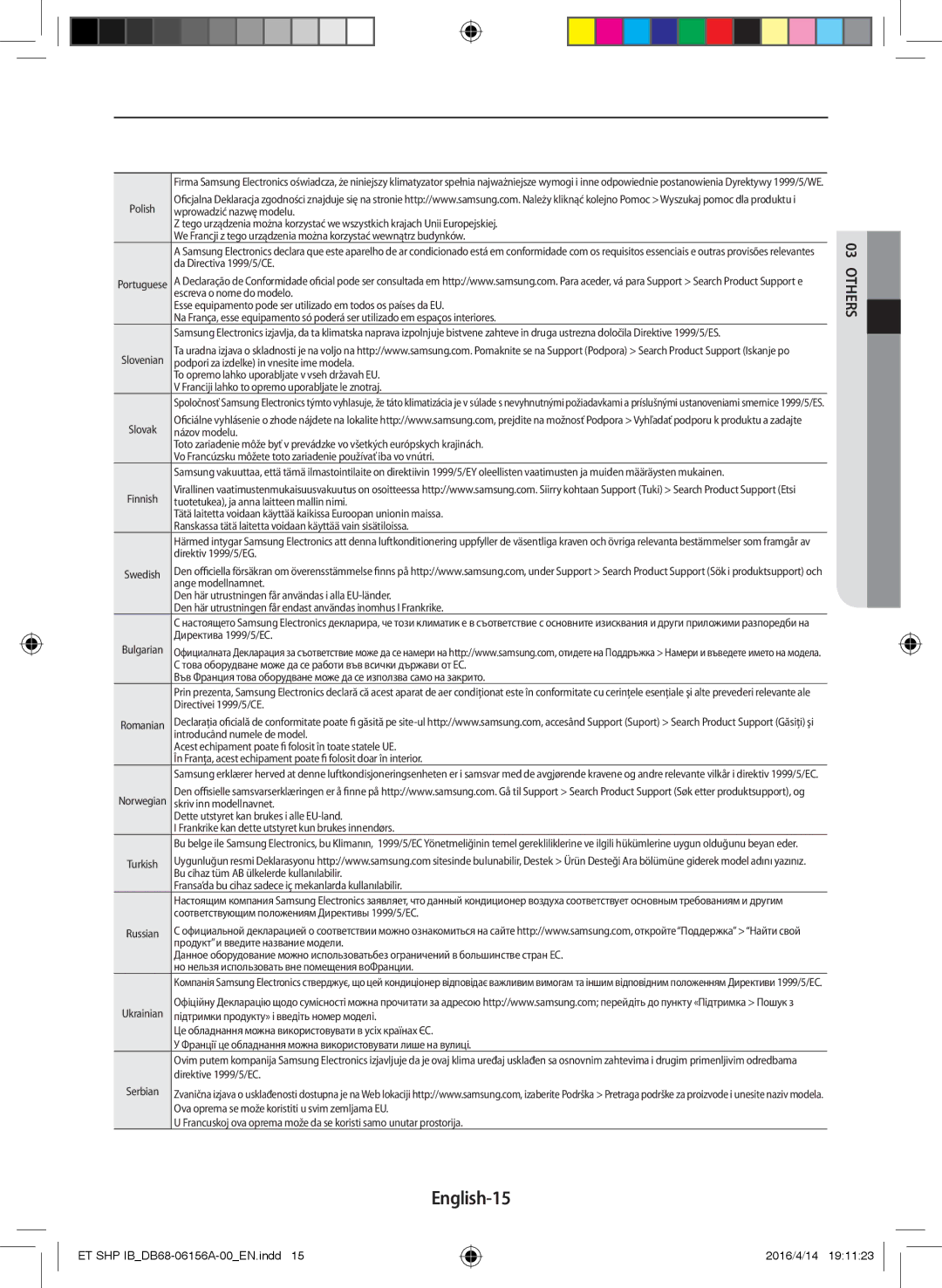 Samsung AR09KSWSBWKNET, AR09KSWNAWKNET, AR07KSWSAWKNEU, AR12KSWNAWKNET, AR12KSWSBWKNET, AR07KSWNAWKNEU manual English-15 