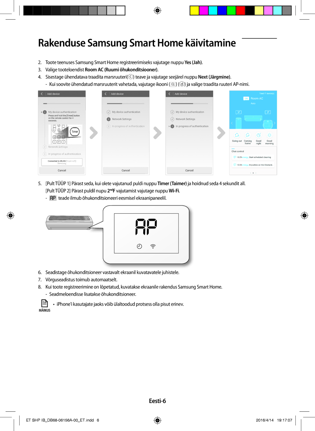 Samsung AR09KSWSBWKNZE, AR09KSWNAWKNET, AR07KSWSAWKNEU manual Eesti-6, Valige tooteloendist Room AC Ruumi õhukonditsiooner 