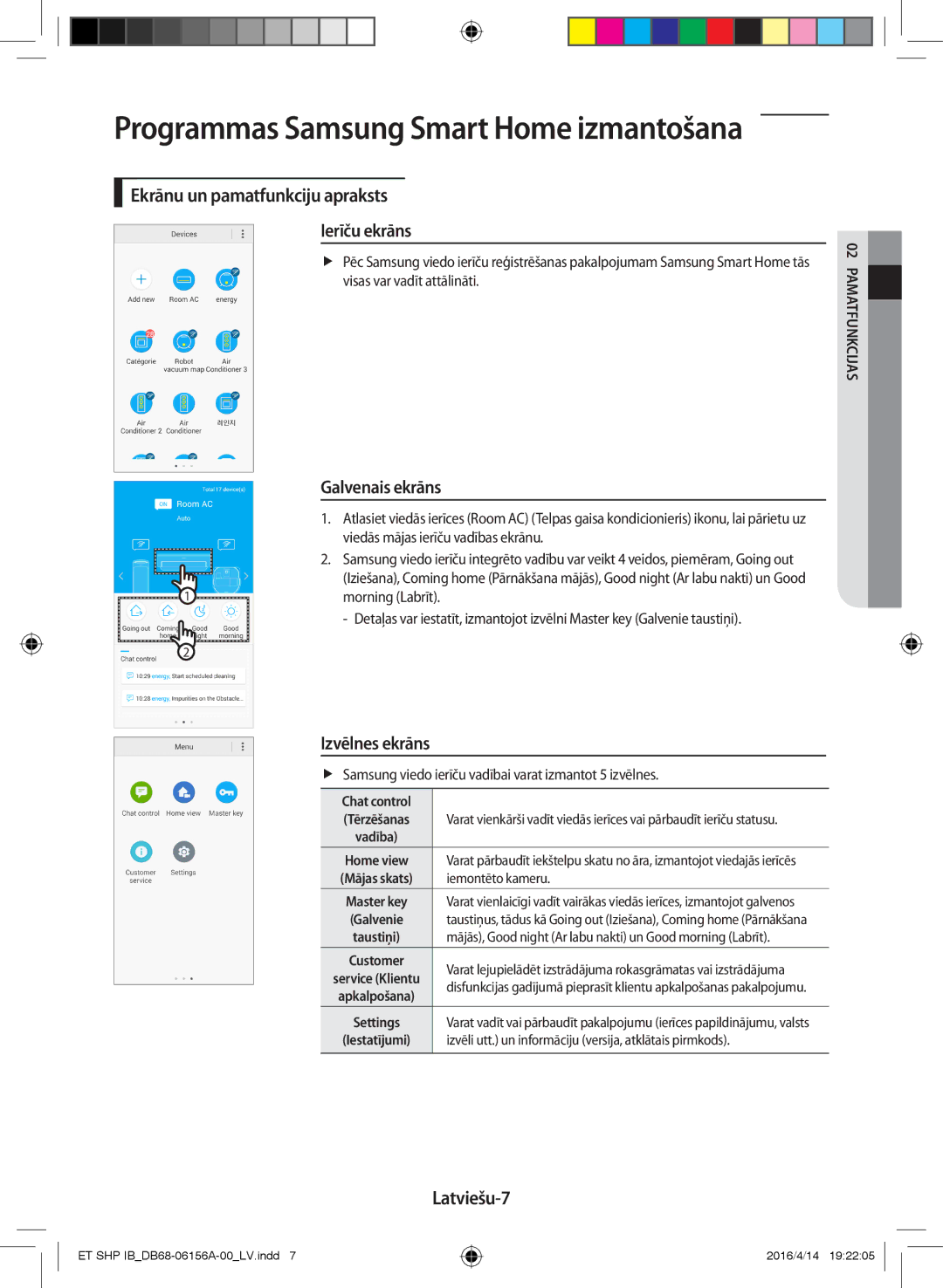 Samsung AR12KSWSBWKNZE, AR09KSWNAWKNET manual Ekrānu un pamatfunkciju apraksts Ierīču ekrāns, Iemontēto kameru, Latviešu-7 