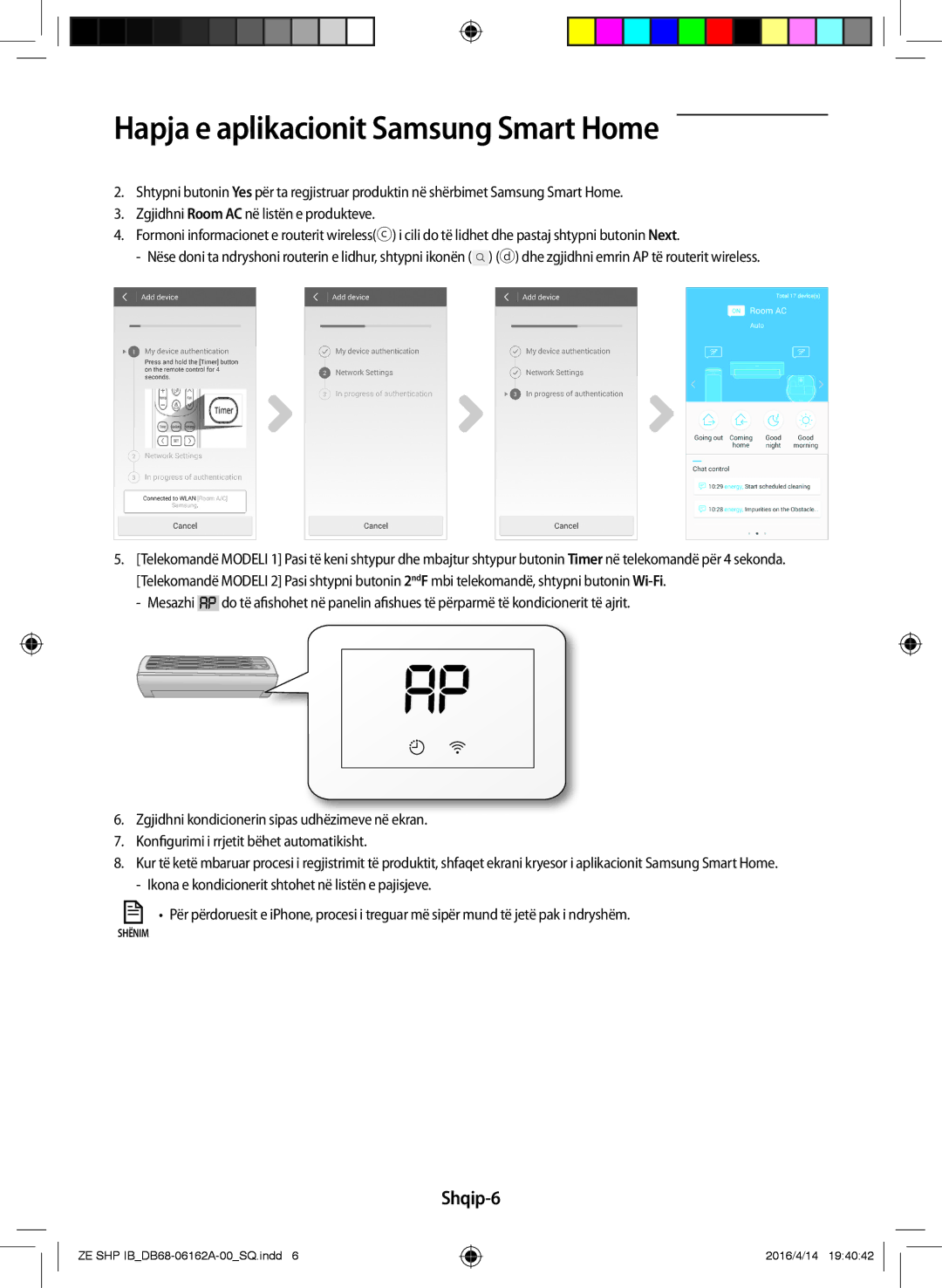 Samsung AR09KSWSBWKNZE, AR09KSWNAWKNET, AR12KSWNAWKNET, AR12KSWSBWKNZE manual Shqip-6 