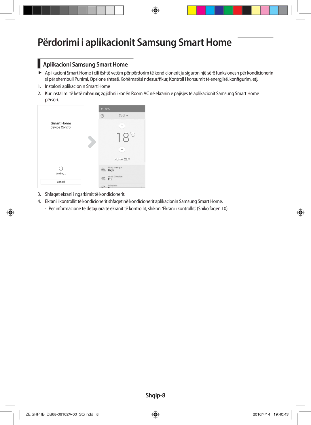 Samsung AR09KSWNAWKNET manual Përdorimi i aplikacionit Samsung Smart Home, Aplikacioni Samsung Smart Home, Shqip-8 