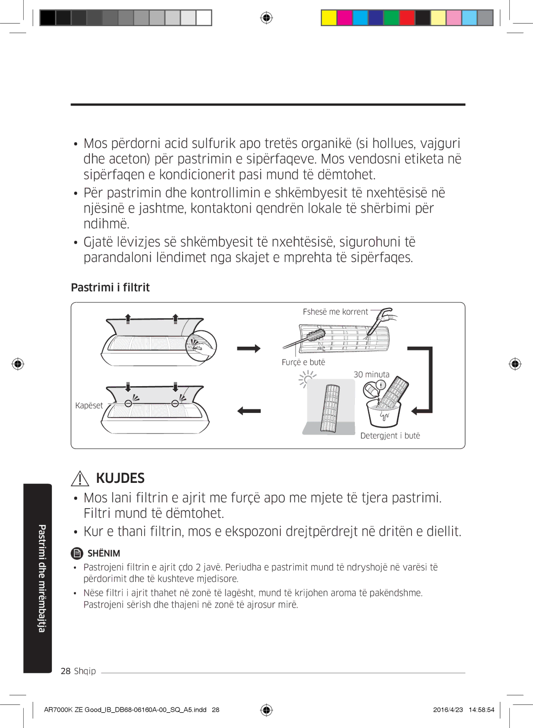 Samsung AR12KSWNAWKNET, AR09KSWNAWKNET, AR09KSWSBWKNZE, AR12KSWSBWKNZE manual Pastrimi i filtrit 