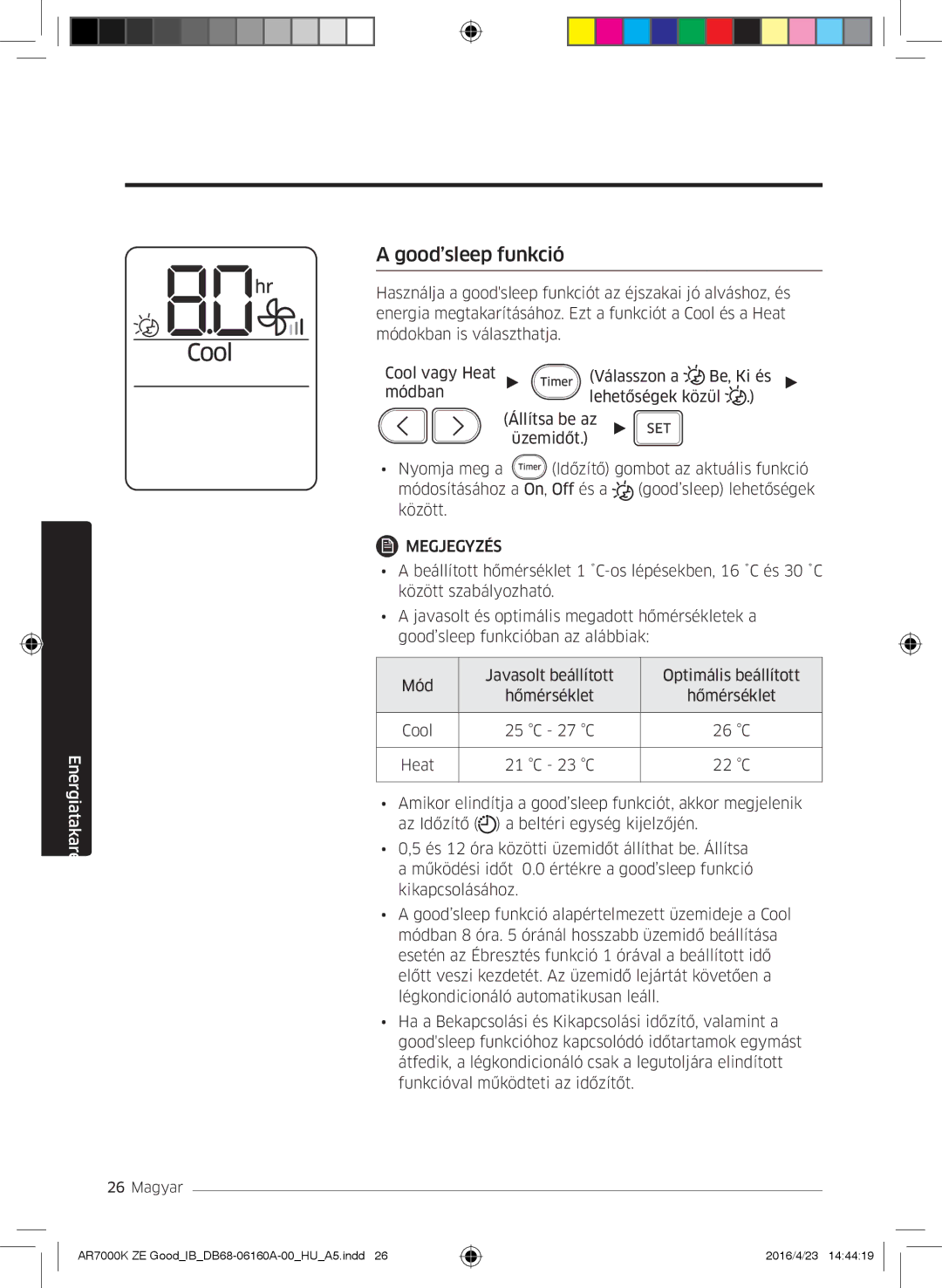 Samsung AR12KSWSBWKNZE, AR09KSWNAWKNET, AR12KSWNAWKNET, AR09KSWSBWKNZE manual Good’sleep funkció 