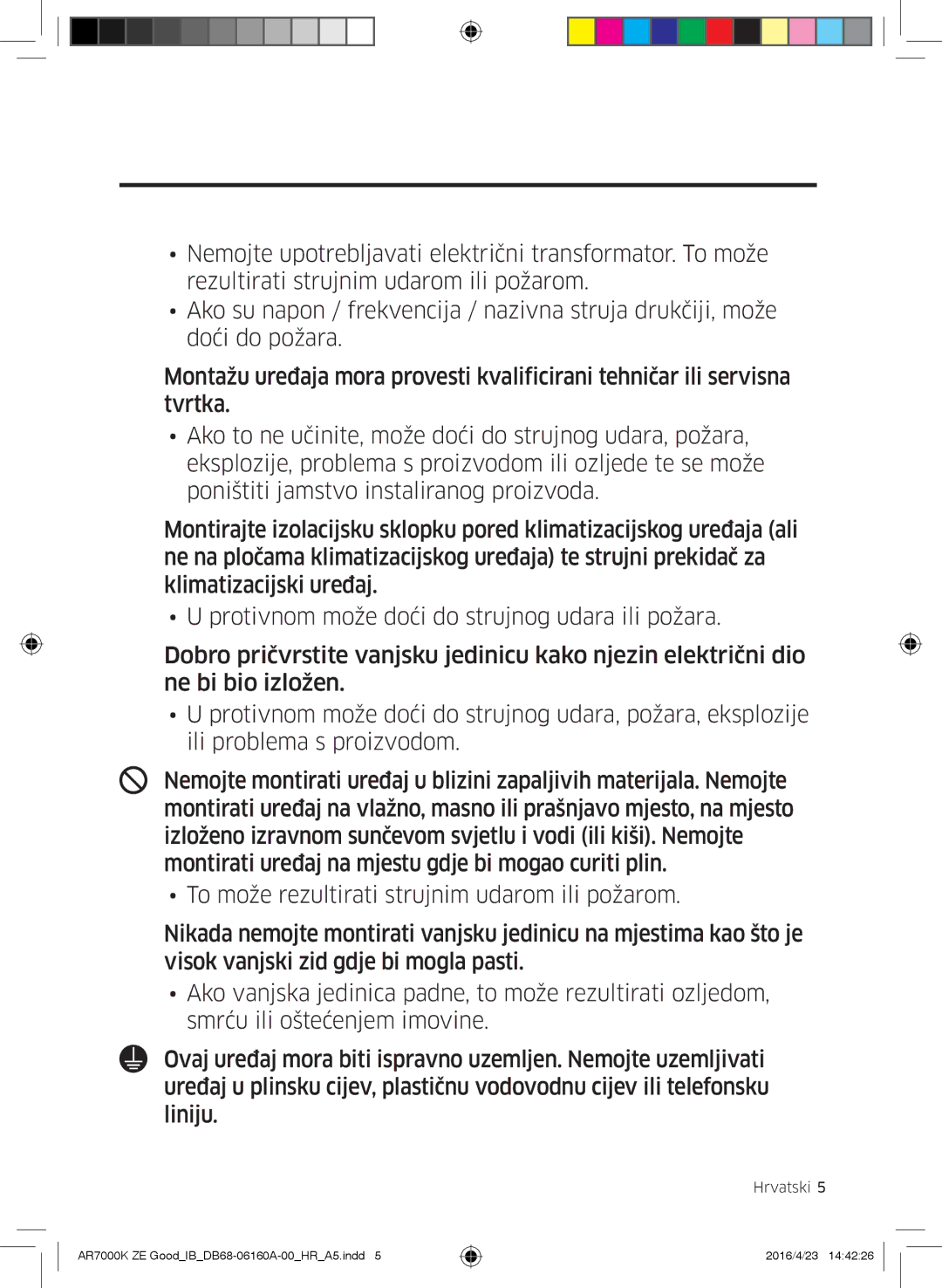 Samsung AR09KSWSBWKNZE, AR09KSWNAWKNET, AR12KSWNAWKNET, AR12KSWSBWKNZE manual Sigurnosne informacije 