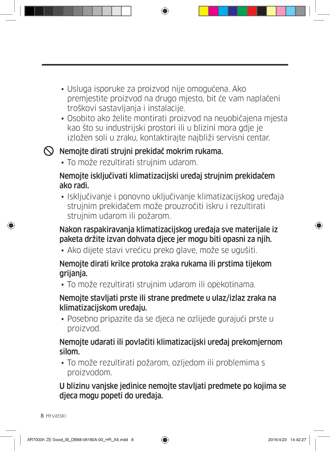 Samsung AR12KSWNAWKNET, AR09KSWNAWKNET, AR09KSWSBWKNZE, AR12KSWSBWKNZE manual Sigurnosne informacije 