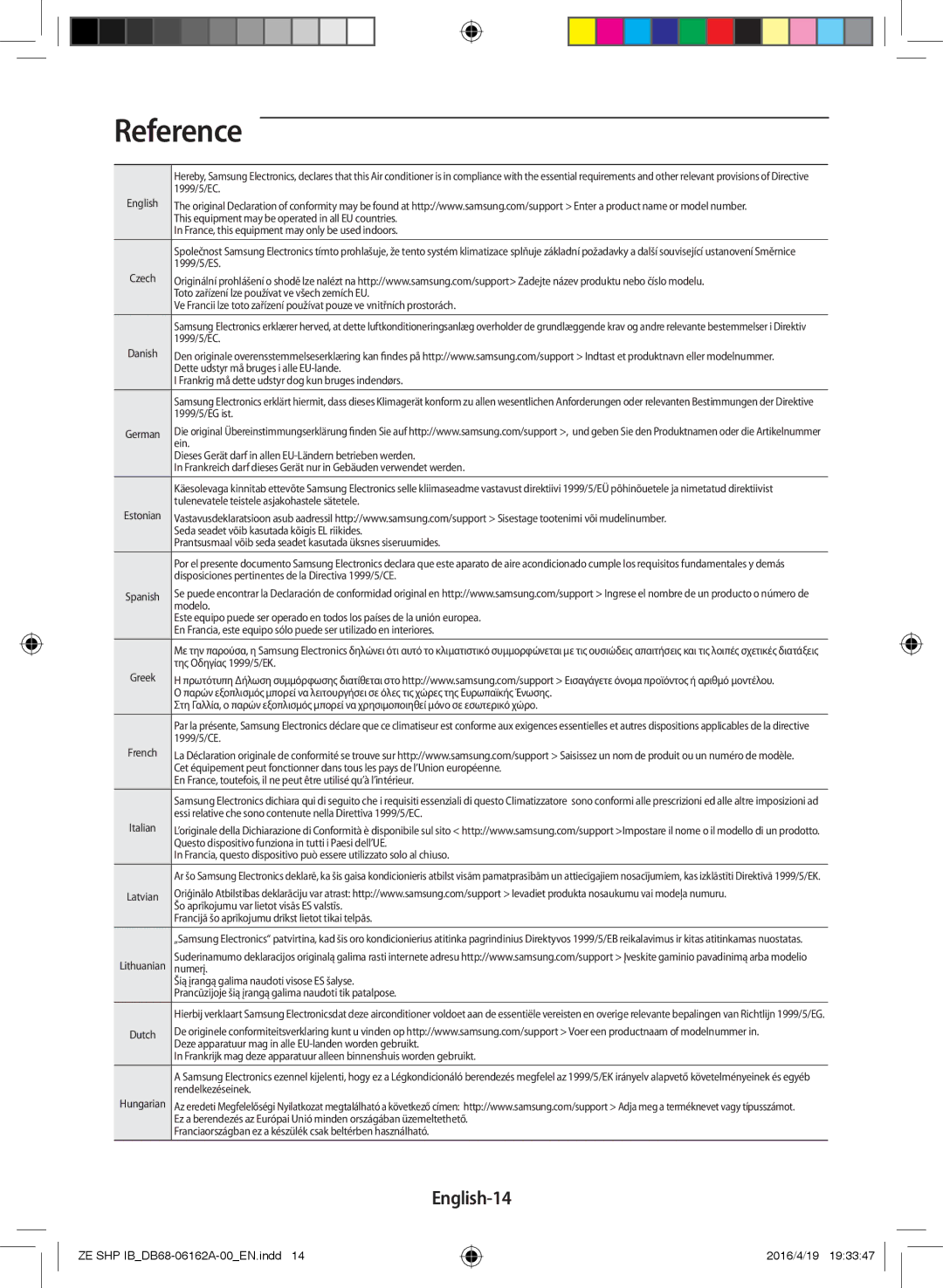 Samsung AR12KSWSBWKNET, AR09KSWNAWKNET, AR12KSWNAWKNET, AR09KSWSBWKNET, AR09KSWSBWKNZE, AR12KSWSBWKNZE Reference, English-14 