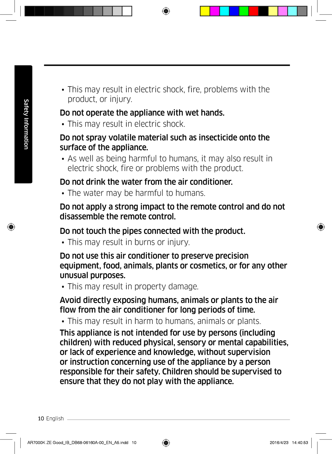 Samsung AR12KSWSBWKNZE, AR09KSWNAWKNET, AR12KSWNAWKNET, AR12KSWSBWKNET, AR09KSWSBWKNET, AR09KSWSBWKNZE manual Safety Information 