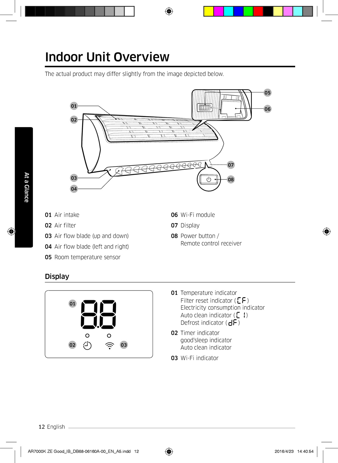 Samsung AR12KSWNAWKNET, AR09KSWNAWKNET, AR12KSWSBWKNET, AR09KSWSBWKNET, AR09KSWSBWKNZE manual Indoor Unit Overview, Display 