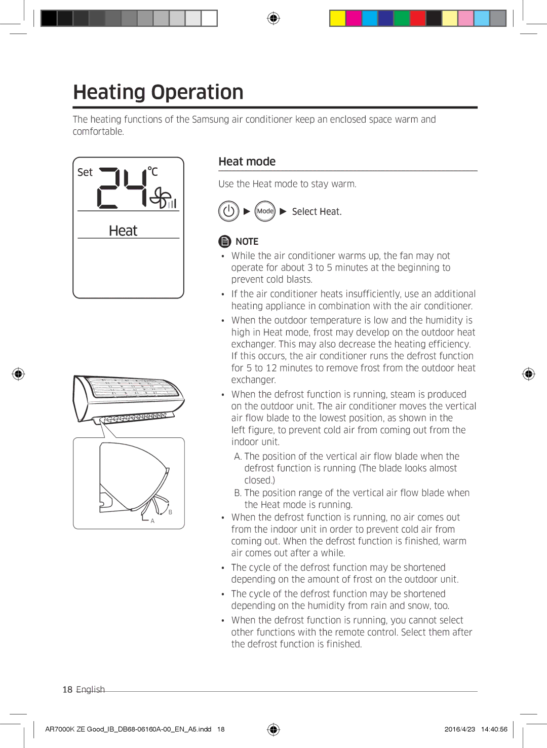 Samsung AR12KSWNAWKNET, AR09KSWNAWKNET, AR12KSWSBWKNET, AR09KSWSBWKNET, AR09KSWSBWKNZE manual Heating Operation, Heat mode 