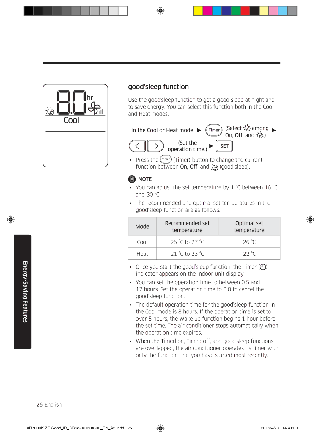 Samsung AR09KSWSBWKNET, AR09KSWNAWKNET, AR12KSWNAWKNET, AR12KSWSBWKNET, AR09KSWSBWKNZE, AR12KSWSBWKNZE Good’sleep function 