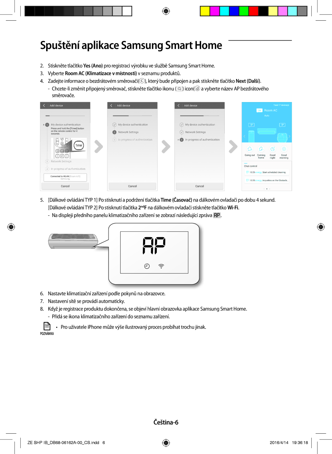 Samsung AR09KSWNAWKNET, AR12KSWNAWKNET manual Čeština-6, Vyberte Room AC Klimatizace v místnosti v seznamu produktů 